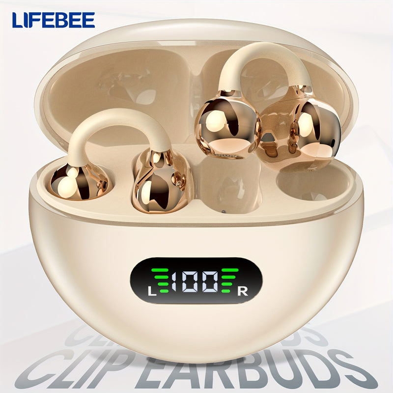 Auricolari a clip LIFEBEE, auricolari sportivi wireless con microfono integrato, gancio per l'orecchio, cuffie sportive con chiamate cristalline