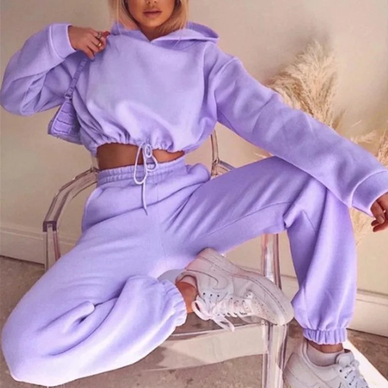 Tuta donna oversize streetwear – set felpa con cappuccio e pantaloni jogging caldi primavera, autunno inverno - Campeda