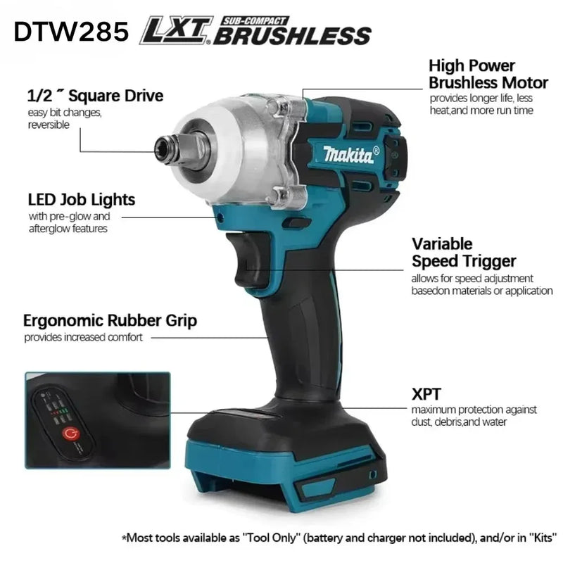 Makita DTW285 elettrico senza spazzole 18V 280N.m Trapano avvitatore ricaricabile con presa da 1/2" compatibile con batteria Makita 18V
