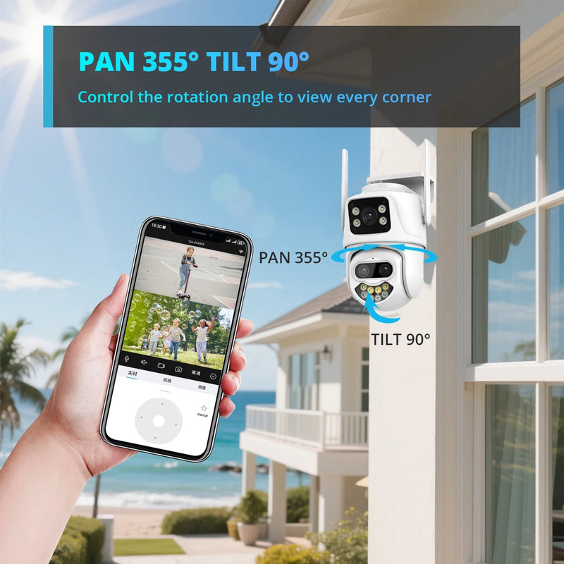 Telecamera Wifi da 9MP 6MP IP PTZ esterna Sicurezza Tre lenti Doppio schermo Ai Rilevazione umanoide Telecamera di sorveglianza con tracciamento automatico iCSee