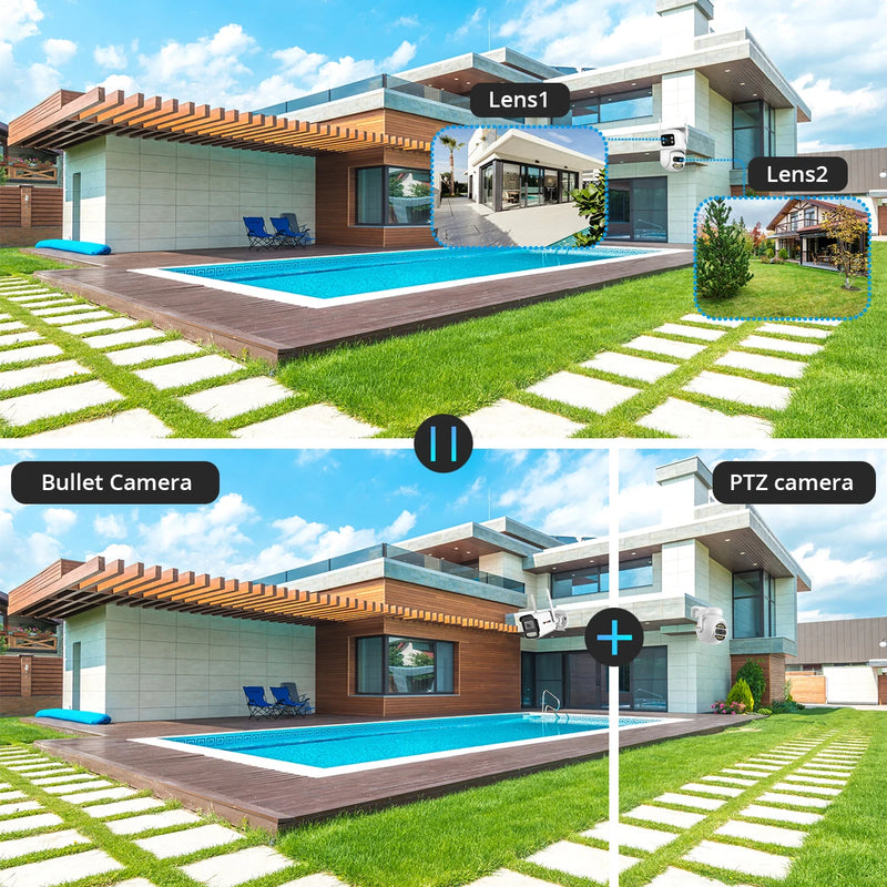 Telecamera Wifi da 9MP 6MP IP PTZ esterna Sicurezza Tre lenti Doppio schermo Ai Rilevazione umanoide Telecamera di sorveglianza con tracciamento automatico iCSee