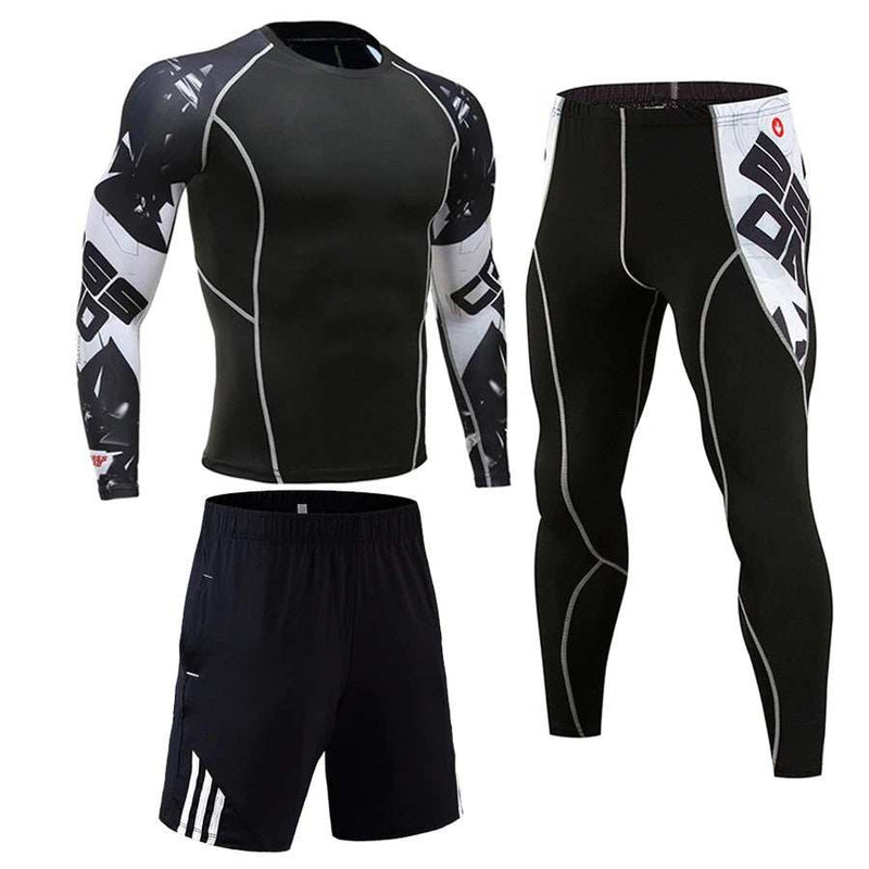 Tuta Sportiva a Compressione Uomo – Completo 3 Pezzi Fitness Palestra Elasticizzato