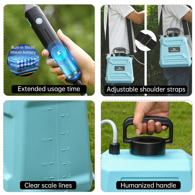 Spruzzatore elettrico automatico da 8 litri, spruzzatore per piante da giardino, spruzzatore portatile ricaricabile, atomizzatore nebulizzatore, annaffiatoio a tracolla