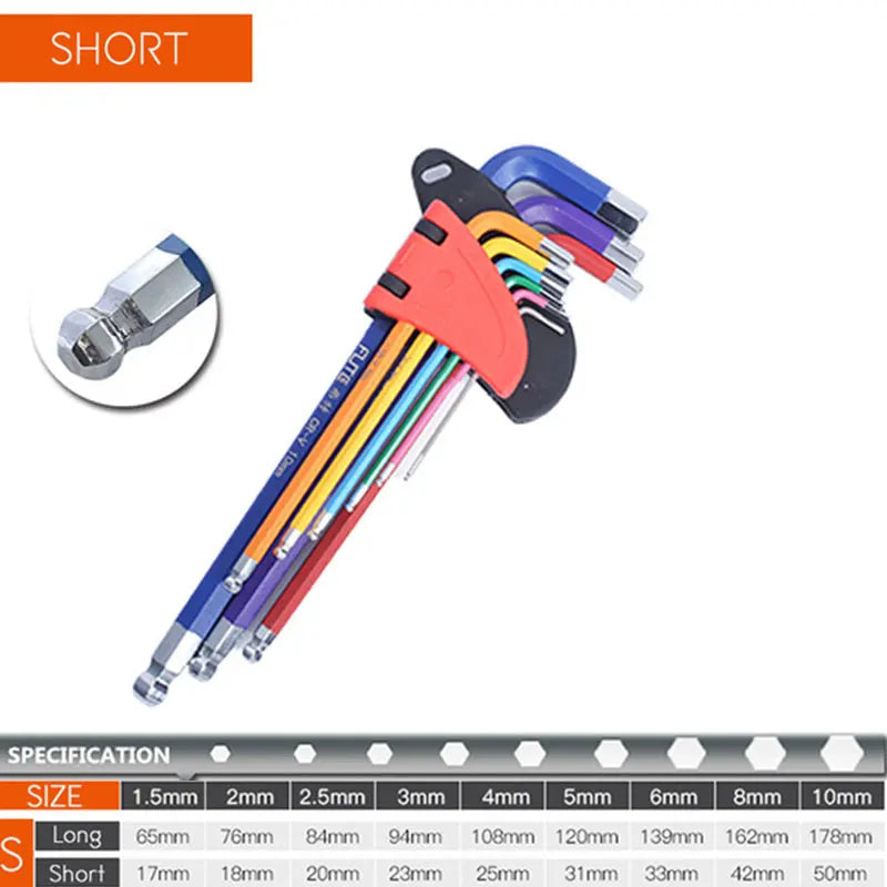 Set di chiavi a brugola Kit di chiavi a L per vite a brugola 9 pezzi Set di chiavi esagonali a braccio lungo da 1.5mm a 10mm utensili a mano con chiave esagonale per riparazione biciclette - Campeda