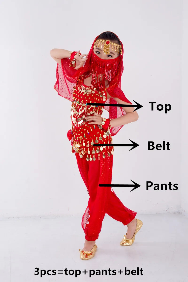 Bambini Danzatrice del ventre Cintura Pantaloni Velo Accessori per ali Maschera Abito - immagine 16