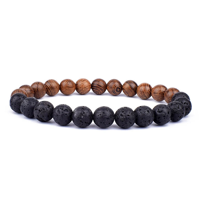 Bracciale in pietra vulcanica per uomo Bracciale in legno lavico da 8 mm Bracciale con perline Buddha tibetano Catena da polso Donna Uomo Gioielli Regalo Nuovi braccialetti