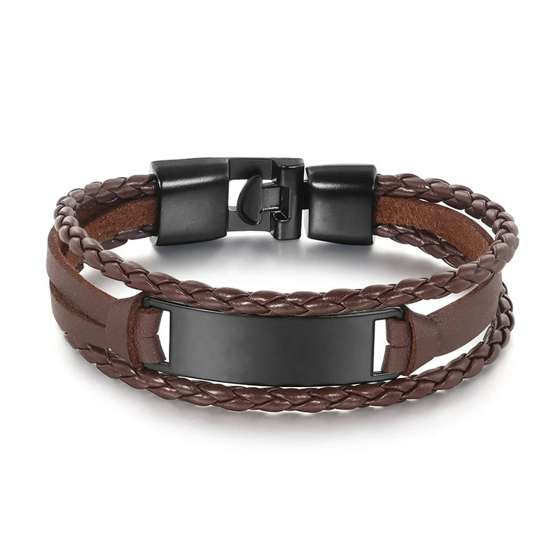Personalità Logo personalizzato nome incidere bracciale in pelle da uomo braccialetti identificativi fatti a mano in corda salvavita