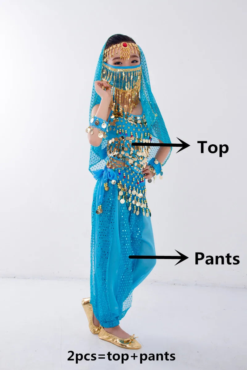 Bambini Danzatrice del ventre Cintura Pantaloni Velo Accessori per ali Maschera Abito - immagine 9