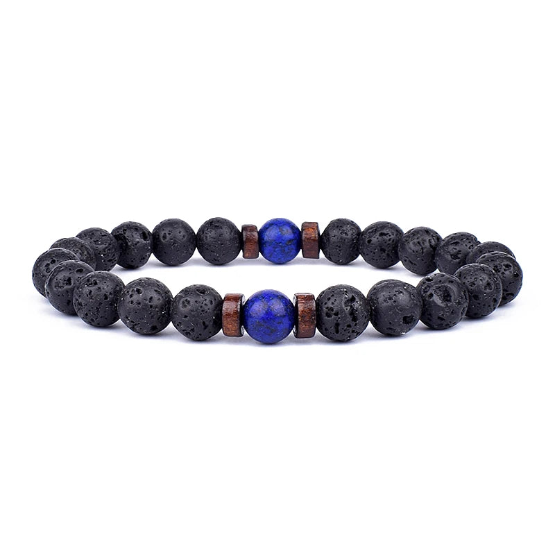Bracciale in pietra vulcanica per uomo Bracciale in legno lavico da 8 mm Bracciale con perline Buddha tibetano Catena da polso Donna Uomo Gioielli Regalo Nuovi braccialetti