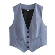 HH Elegant Womens Minimalist Solid Color Suit Vest Fitted Waist V Neck Office Workwear Business Waistcoat Casual Streetwear Tops