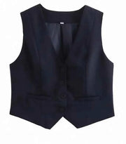 HH Elegant Womens Minimalist Solid Color Suit Vest Fitted Waist V Neck Office Workwear Business Waistcoat Casual Streetwear Tops