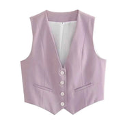 HH Elegant Womens Minimalist Solid Color Suit Vest Fitted Waist V Neck Office Workwear Business Waistcoat Casual Streetwear Tops