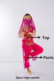 Bambini Danzatrice del ventre Cintura Pantaloni Velo Accessori per ali Maschera Abito - immagine 12