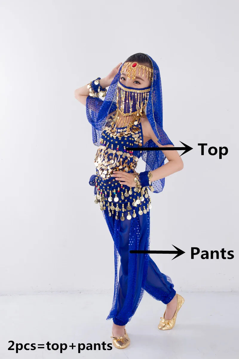 Bambini Danzatrice del ventre Cintura Pantaloni Velo Accessori per ali Maschera Abito - immagine 11
