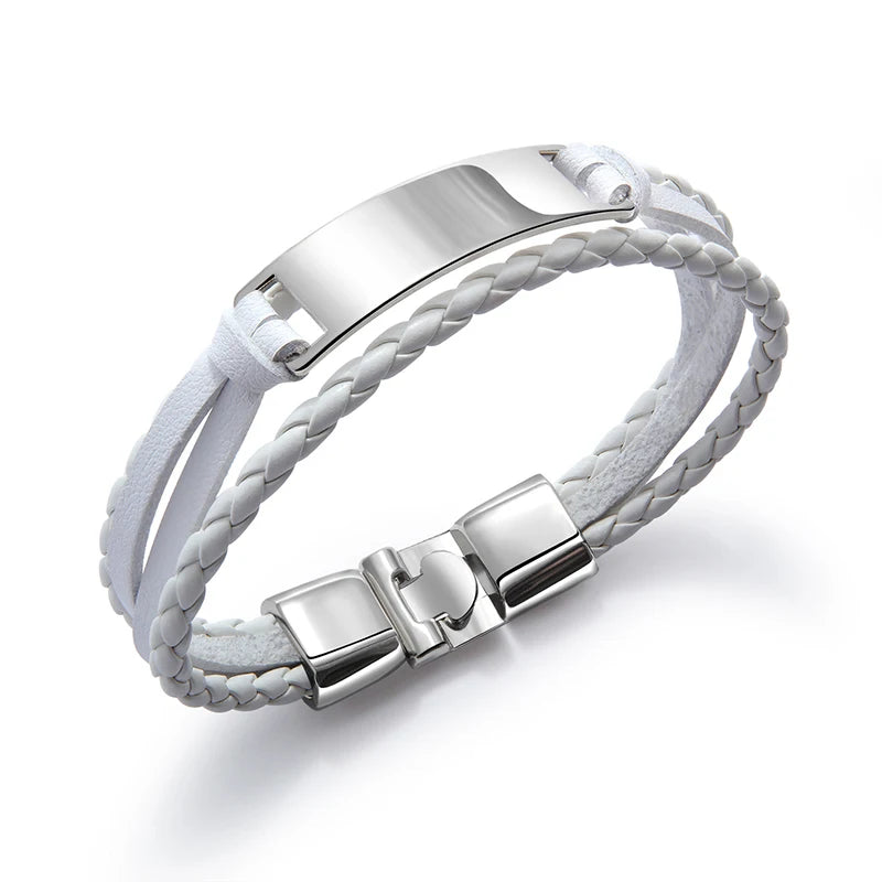 Personalità Logo personalizzato nome incidere bracciale in pelle da uomo braccialetti identificativi fatti a mano in corda salvavita
