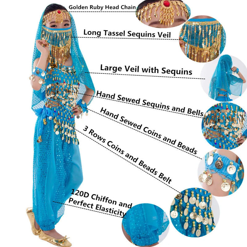 Bambini Danzatrice del ventre Cintura Pantaloni Velo Accessori per ali Maschera Abito - immagine 7