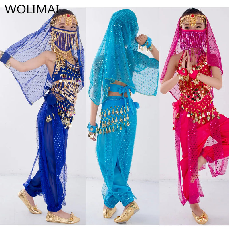 Bambini Danzatrice del ventre Cintura Pantaloni Velo Accessori per ali Maschera Abito - immagine 4