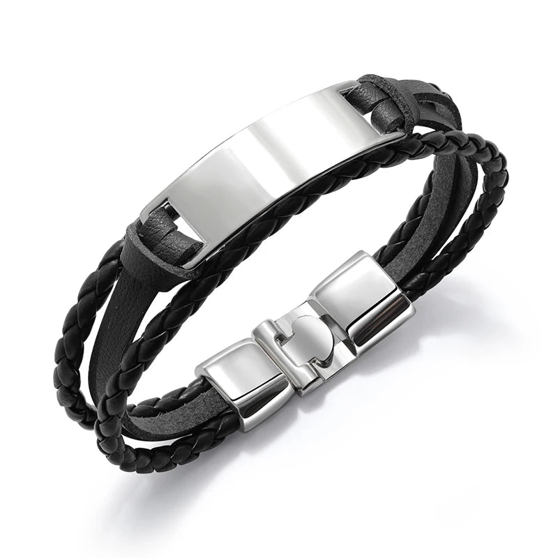 Personalità Logo personalizzato nome incidere bracciale in pelle da uomo braccialetti identificativi fatti a mano in corda salvavita
