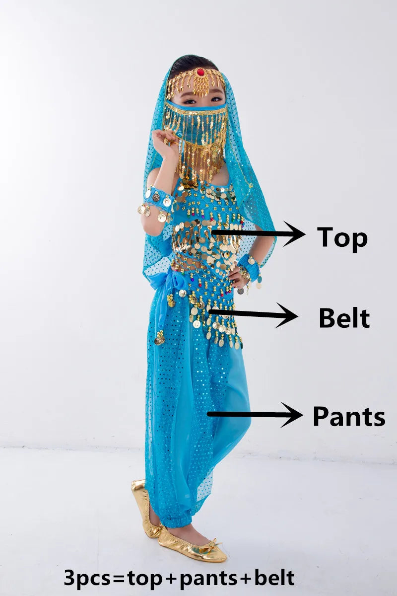 Bambini Danzatrice del ventre Cintura Pantaloni Velo Accessori per ali Maschera Abito - immagine 15