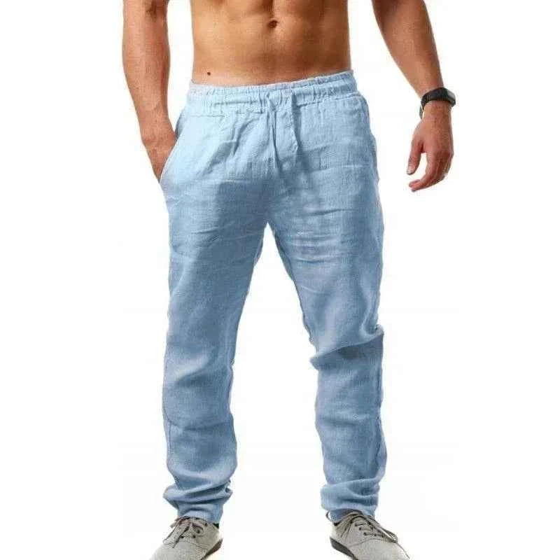 Men's Pants 2025 summer men's cotton and linen oversized wide leg pantselastic waist solid color casual loose Breathable pants