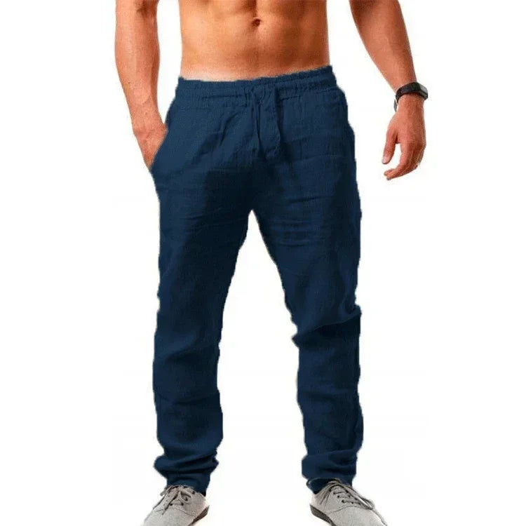 Men's Pants 2025 summer men's cotton and linen oversized wide leg pantselastic waist solid color casual loose Breathable pants