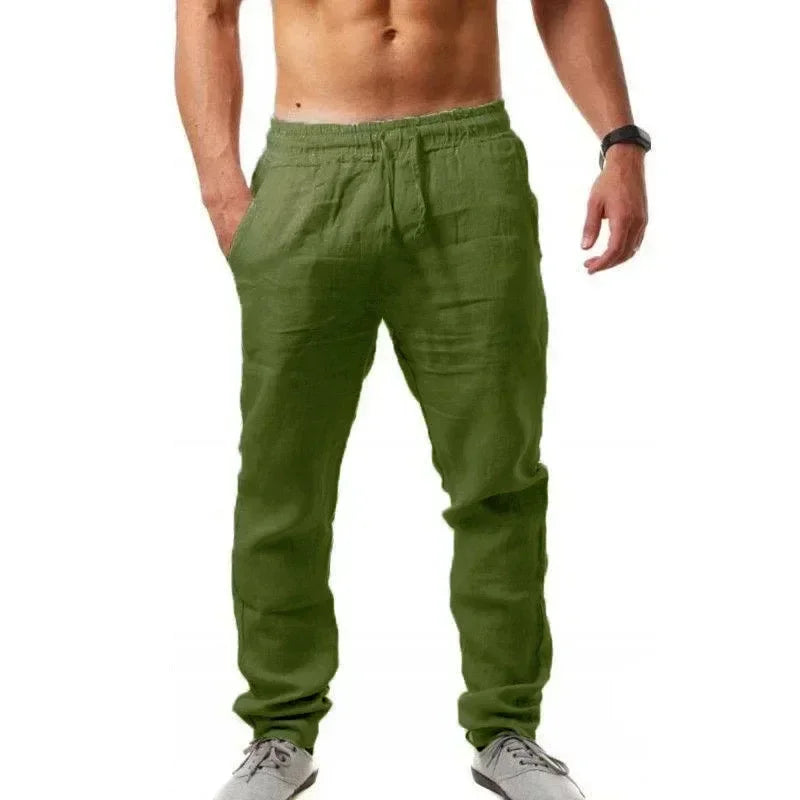 Men's Pants 2025 summer men's cotton and linen oversized wide leg pantselastic waist solid color casual loose Breathable pants