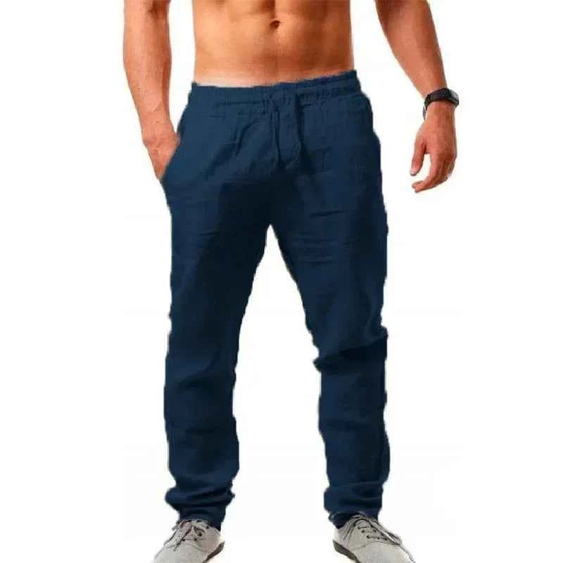Men's Pants 2025 summer men's cotton and linen oversized wide leg pantselastic waist solid color casual loose Breathable pants