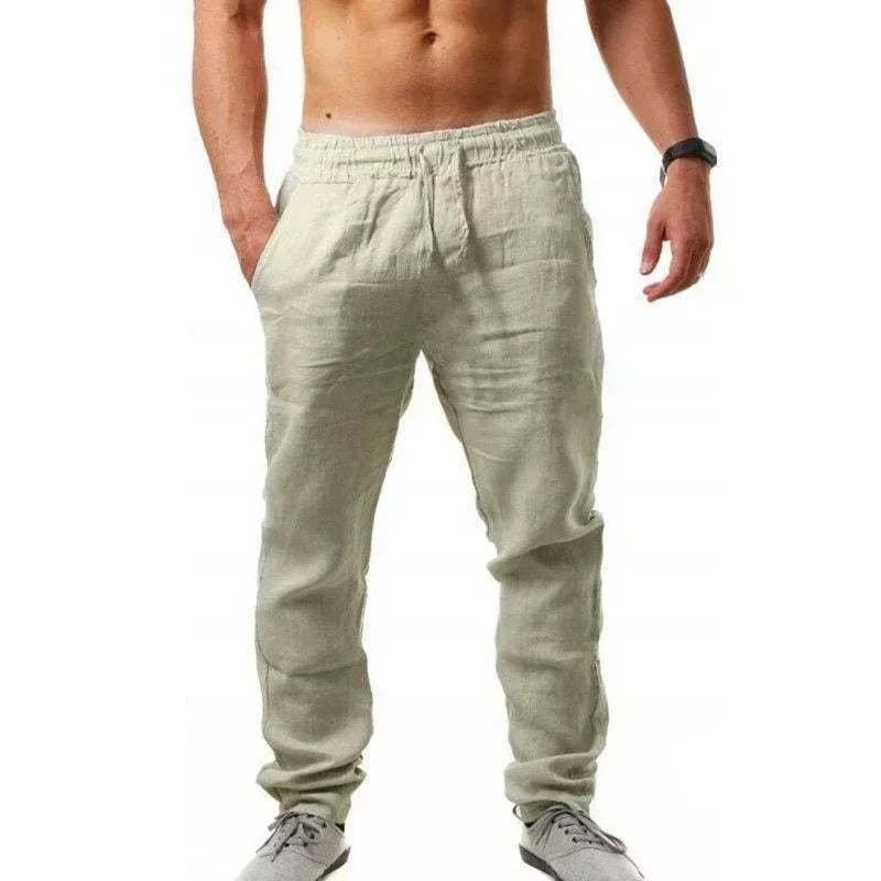 Men's Pants 2025 summer men's cotton and linen oversized wide leg pantselastic waist solid color casual loose Breathable pants