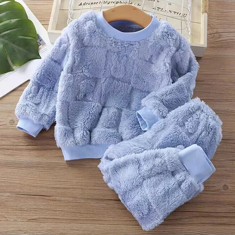 Pigiama Autunno Inverno per Bambini e Bambine Abbigliamento da Casa a Maniche Lunghe - Blu 80(9-12M) - immagine 11