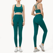 Completo fitness donna ZHUMU GYM – set yoga 2 pezzi con leggings con tasche, traspirante e quick dry - Campeda