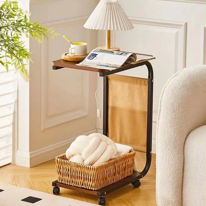 Nuovo tavolino da caffè con 360 °   Tavolino da divano a forma di C con ruote, portatile, con finitura in sughero, per camper, casa, ufficio, soggiorno, camera da letto