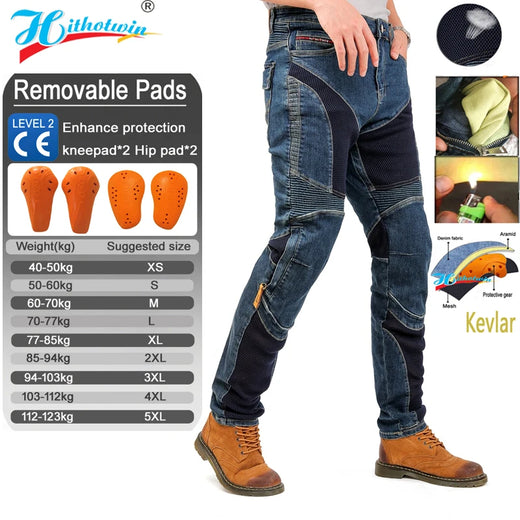 Jeans Moto Kevlar Uomo – Pantaloni Protettivi Anticaduta Antivento Resistenti all’Abrasione, Pantaloni Motocross Estivi