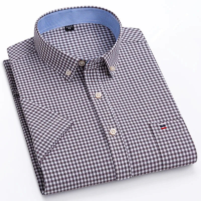 Camicia Oxford da uomo Bamboople – maniche corte, traspirante, casual business, plaid, estate e primavera - Campeda