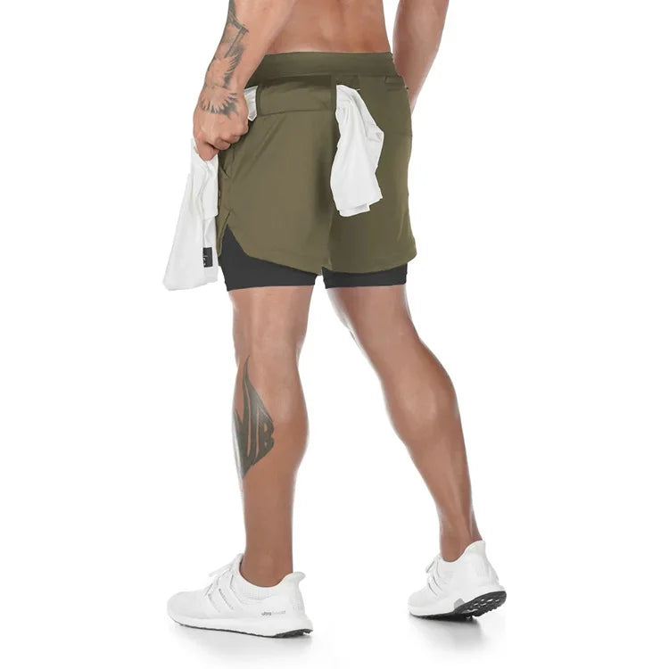 Pantaloncini da corsa mimetici sportivi palestra uomo 2 in 1 Allenamento ad - immagine 15