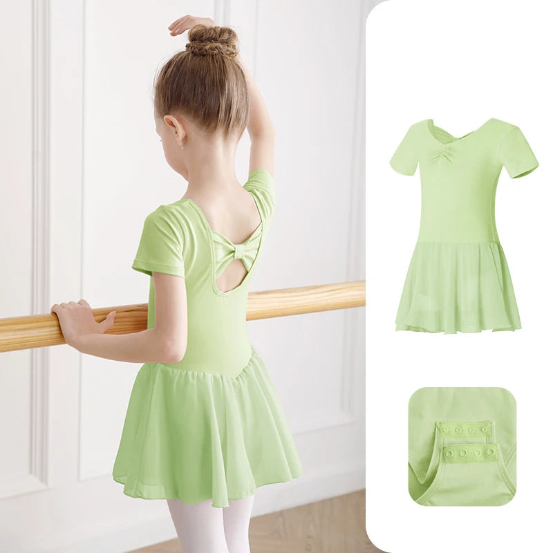 Body Balletto Bambina con Gonna in Chiffon – Abito Danza con Fiocco Elegante
