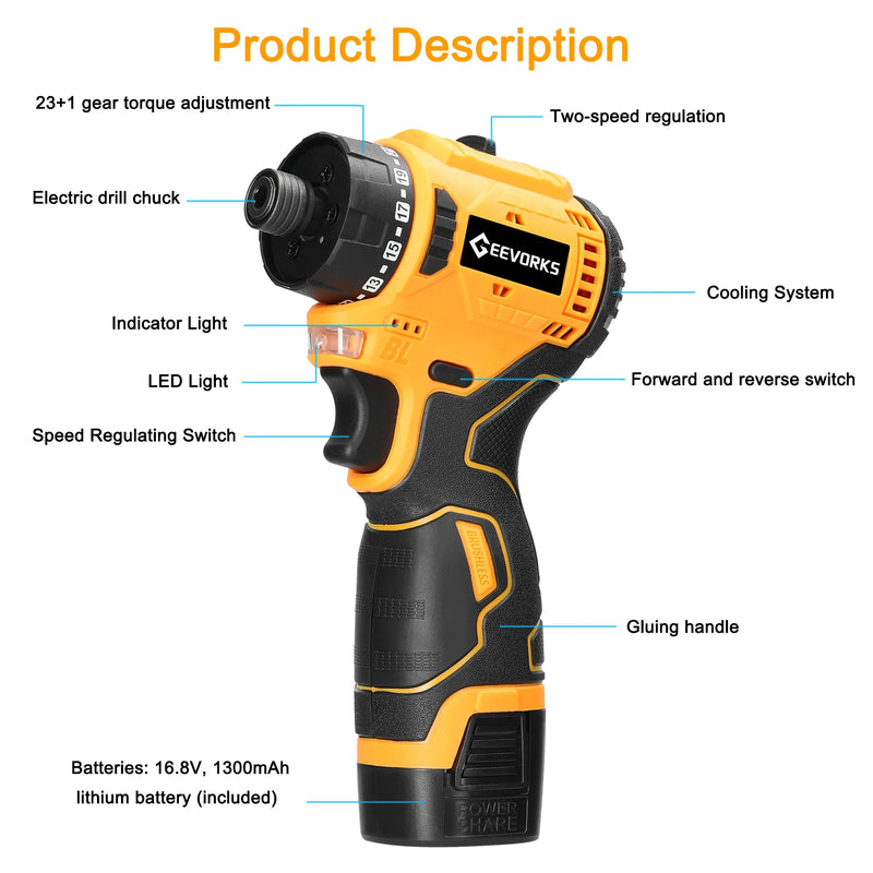 16.8V Lithium Electric Screwdriver Torque 55Nm Multifunctional Repair Tool Kit Electric Screwdriver for Home Appliances
