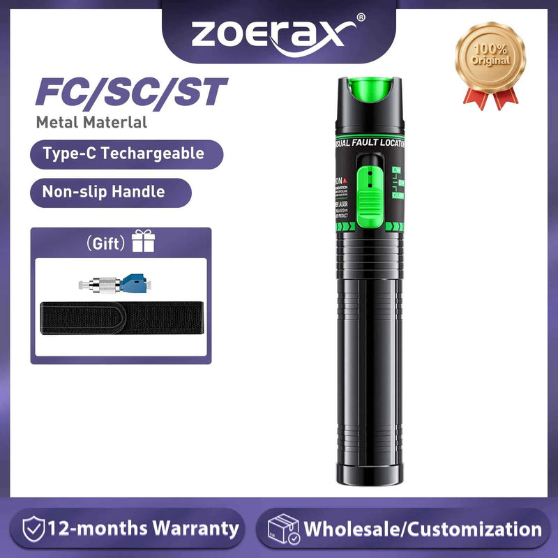 ZoeRax Localizzatore Visivo di Guasti in Fibra Ottica 30/15mW Ricaricabile con Adattatore FC/LC, Penna Luminosa Verde/Rossa Tipo-C (5MW Batteria Non Inclusa)