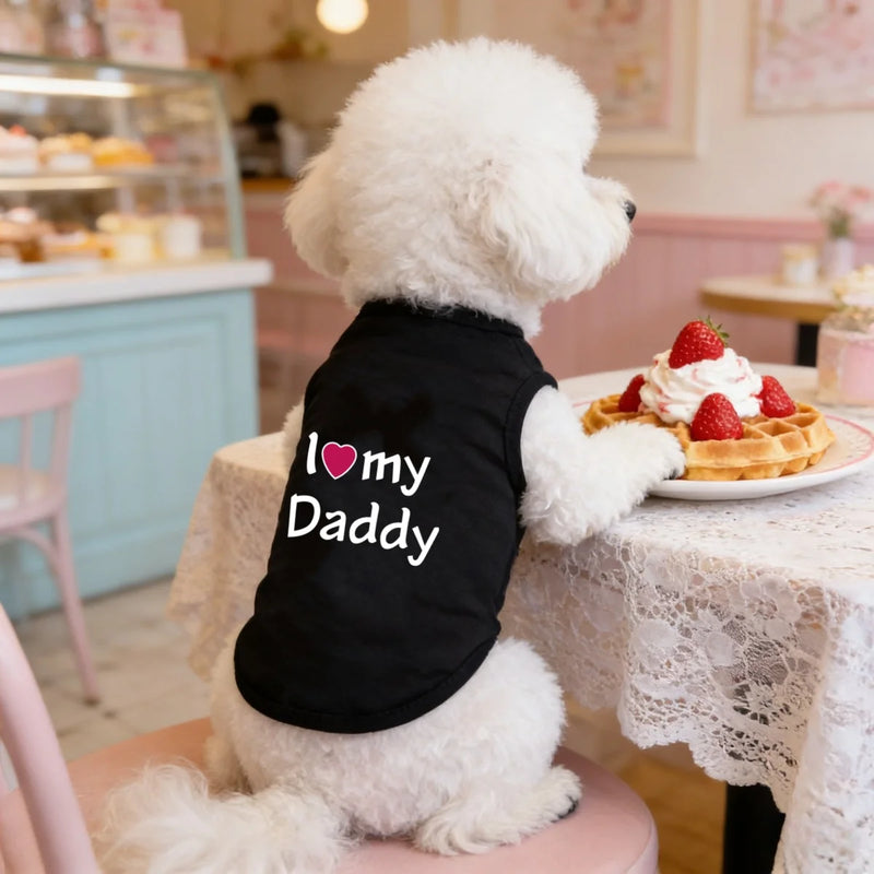 1 maglietta a gilet per cani con scritta I love dad/mom - immagine 3