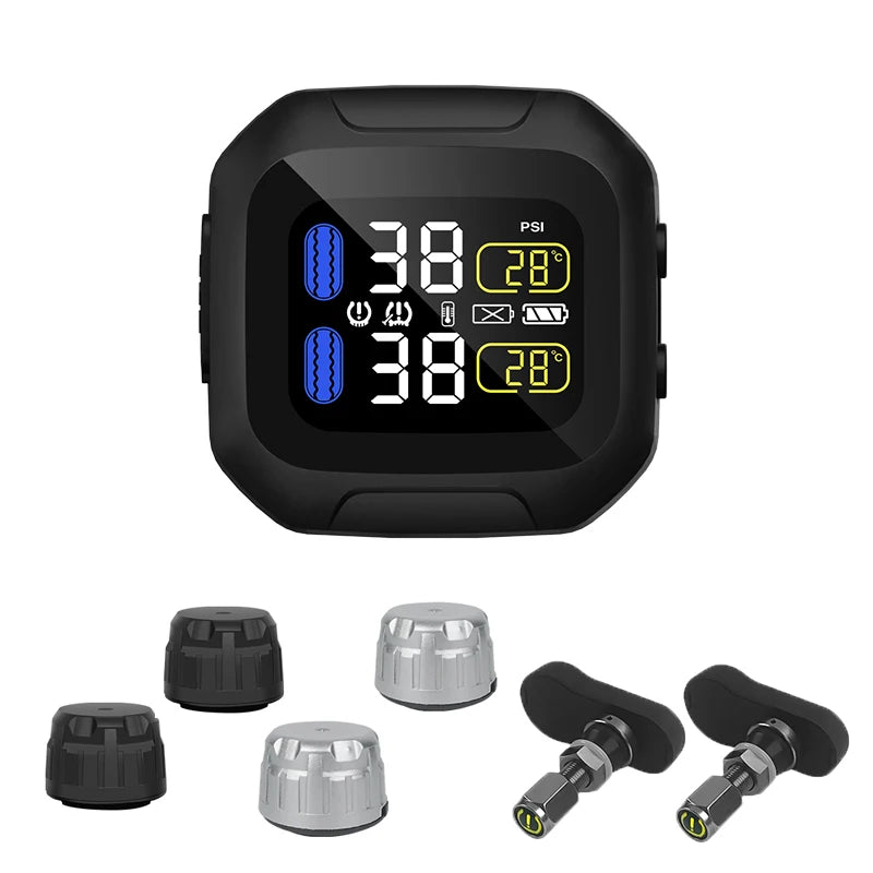 Display LCD per pneumatici motore con sistema di monitoraggio della pressione dei pneumatici TPMS per moto senza fili con sensori TH/WI interni o esterni