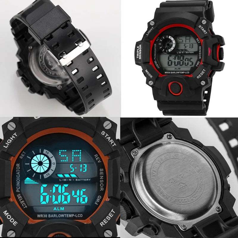 Orologio da uomo alla moda Orologio da polso elettronico sportivo Quadrante grande Orologio militare da uomo per bambini con allarme luminoso impermeabile multifunzionale