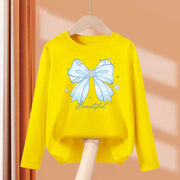 T-shirt con fiocco primaverile e autunnale per neonate Top in cotone a maniche - immagine 12