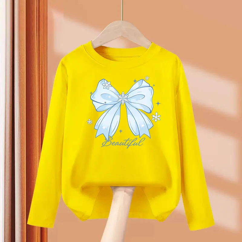 T-shirt con fiocco primaverile e autunnale per neonate Top in cotone a maniche - immagine 12