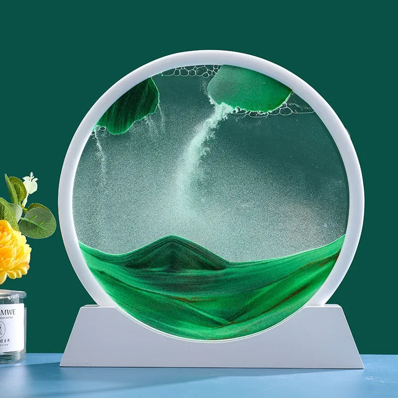 Immagine di arte della sabbia in movimento 3D Vetro rotondo Paesaggio marino profondo Clessidra Sabbie mobili Mestiere che scorre Pittura di sabbia Ufficio Decorazioni per la casa Regalo