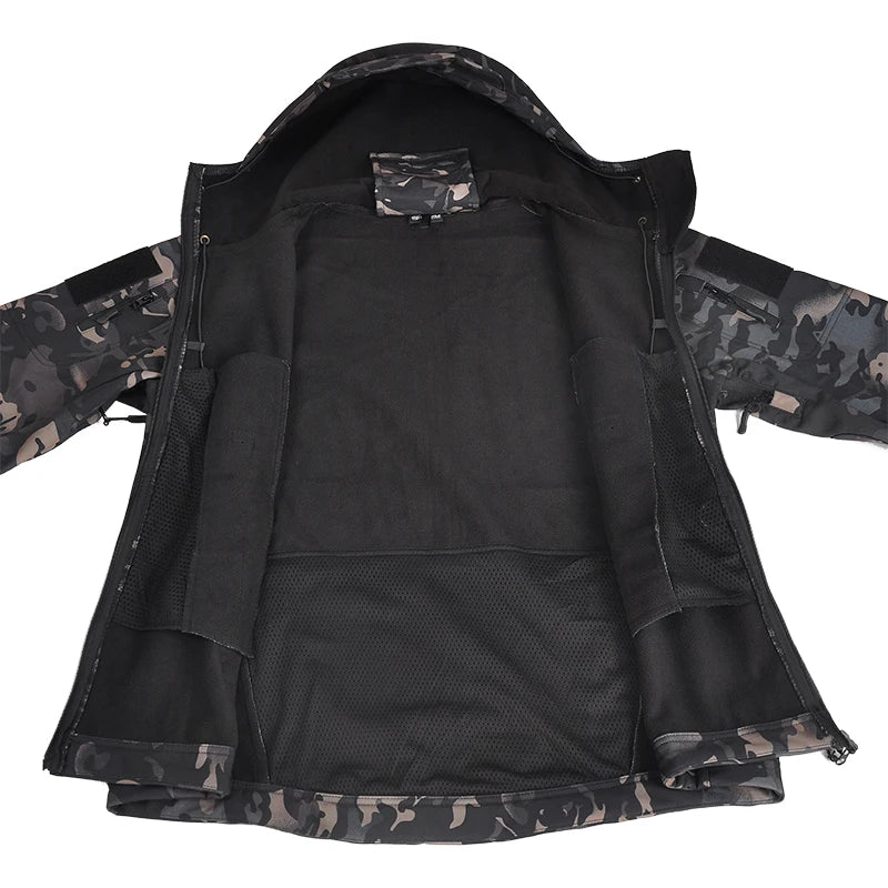 giacca tattica Soft Shell da uomo in pile invernale con cappuccio cappotto caccia - immagine 3