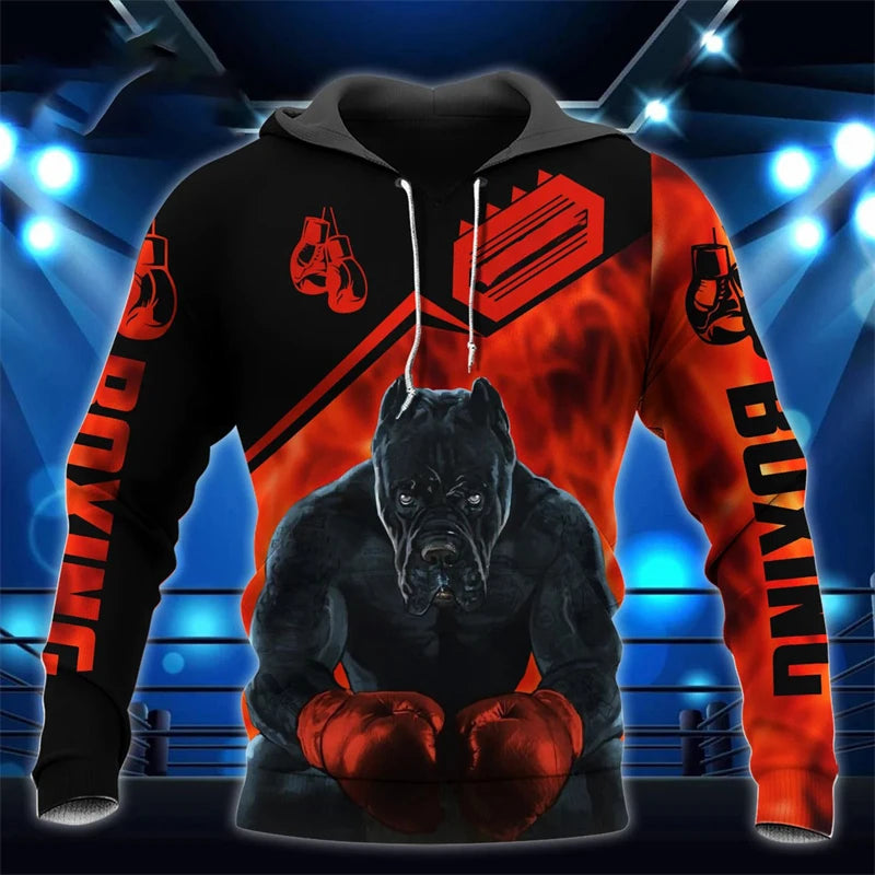 Felpa con cappuccio fitness da boxe Abbigliamento allenamento uomo pullover stampata - immagine 4