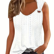 Top da donna con ricamo traforato spalline simmetriche fibbia - BIANCO S(IT 40) - immagine 11