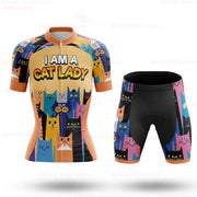 Set Maglia Ciclismo Donna Gatto Cartone Animato Divertente Estivo Abbigliamento Bici - immagine 14