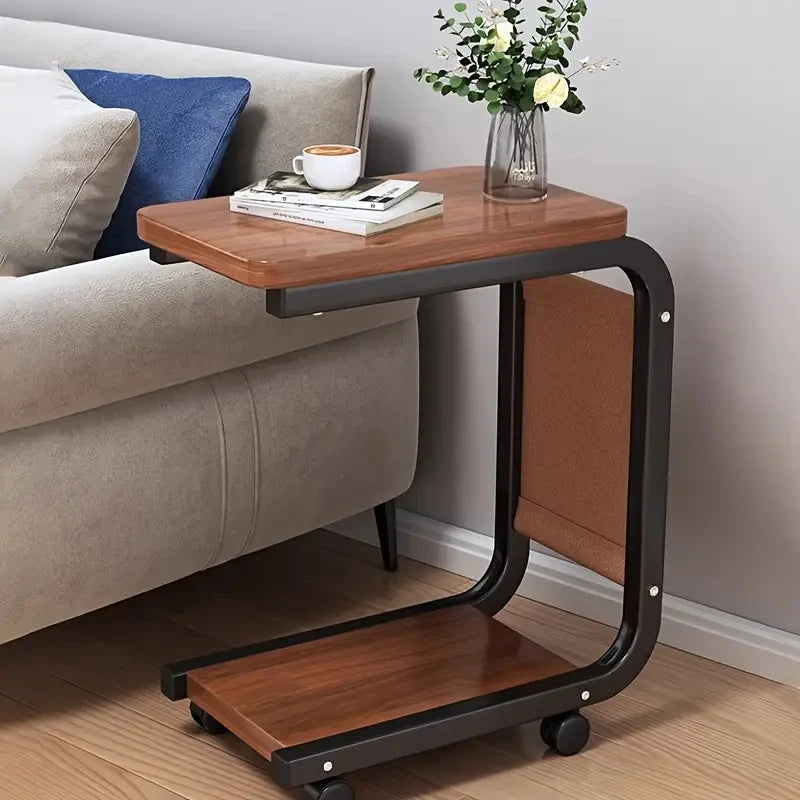 Nuovo tavolino da caffè con 360 °   Tavolino da divano a forma di C con ruote, portatile, con finitura in sughero, per camper, casa, ufficio, soggiorno, camera da letto
