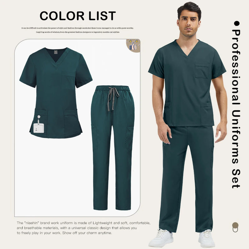 Abbigliamento da lavoro uomo Scrub clinici alla moda Set Uniformi mediche ospedaliere - immagine 13