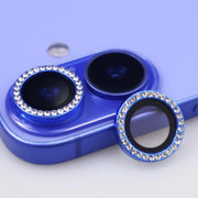 Copertura obiettivo fotocamera con strass blu per iPhone